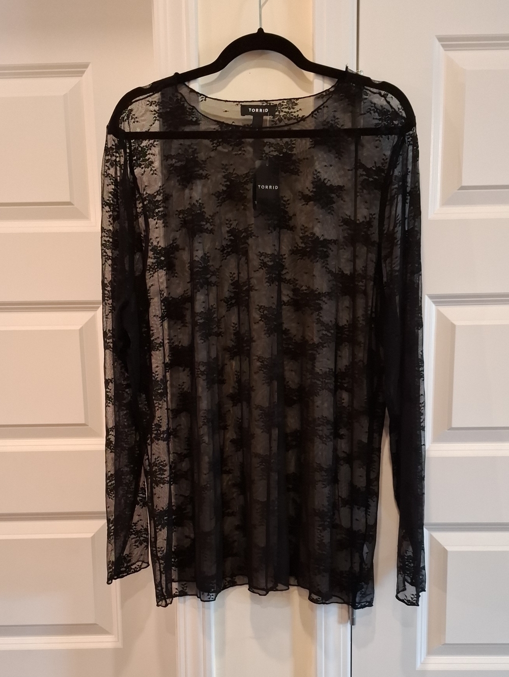 New Torrid Black Sheer Floral Long Sleeve Top Blouse Size 3X